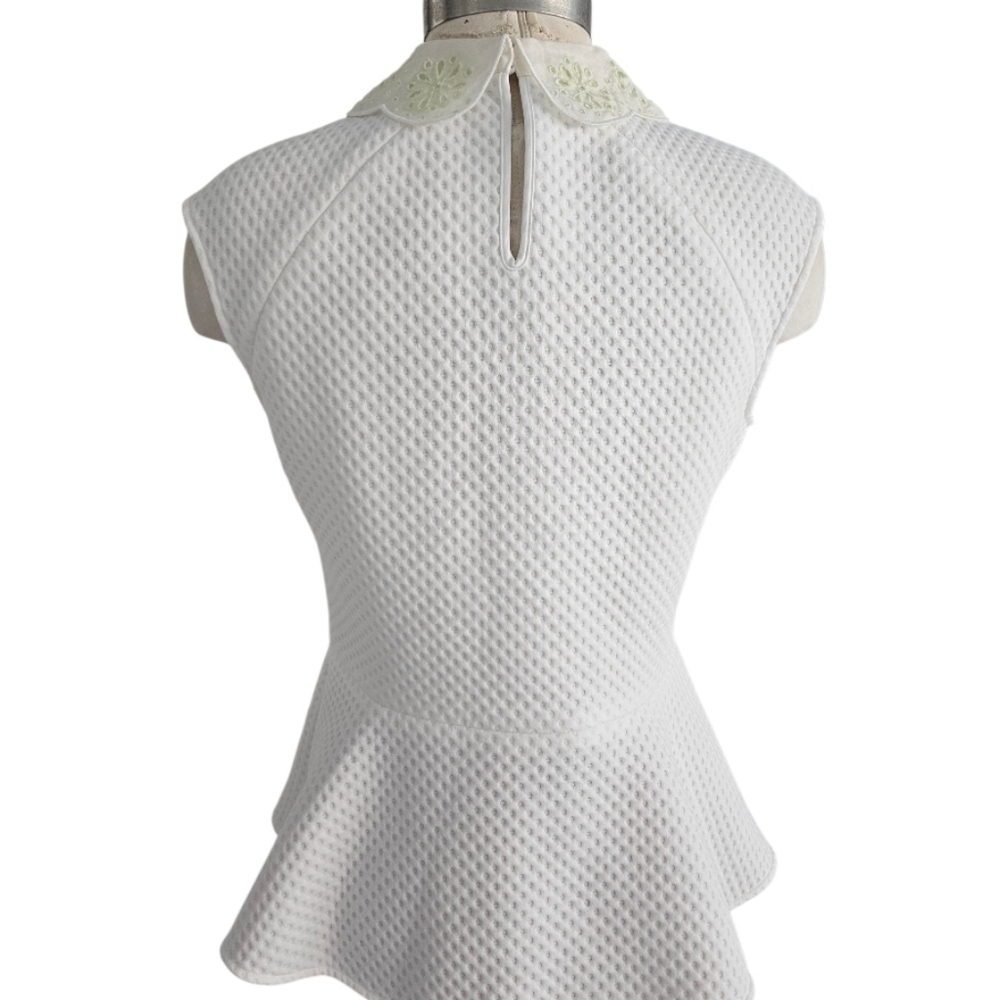 Karen Millen White Textured Peplum Peter Pan Collar - Picture 7 of 10
